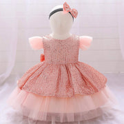 Christmas Sequin Cake Double Baby Girl Dress 1 Year Birthday Newborn Party Wedding Vestidos Kids Christening Toddler Clothes