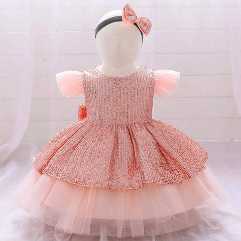 Christmas Sequin Cake Double Baby Girl Dress 1 Year Birthday Newborn Party Wedding Vestidos Kids Christening Toddler Clothes