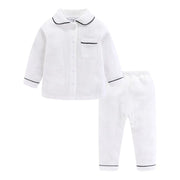 Mudkingdom Girls Boys Pajamas Set Cotton Gauze Button Down Shirts and Pants Loungewear Outfits for Kids Jammies Sleepwear Plain