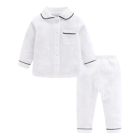 Mudkingdom Girls Boys Pajamas Set Cotton Gauze Button Down Shirts and Pants Loungewear Outfits for Kids Jammies Sleepwear Plain