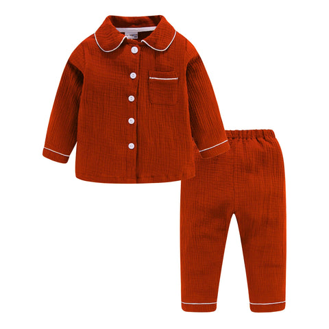 Mudkingdom Girls Boys Pajamas Set Cotton Gauze Button Down Shirts and Pants Loungewear Outfits for Kids Jammies Sleepwear Plain