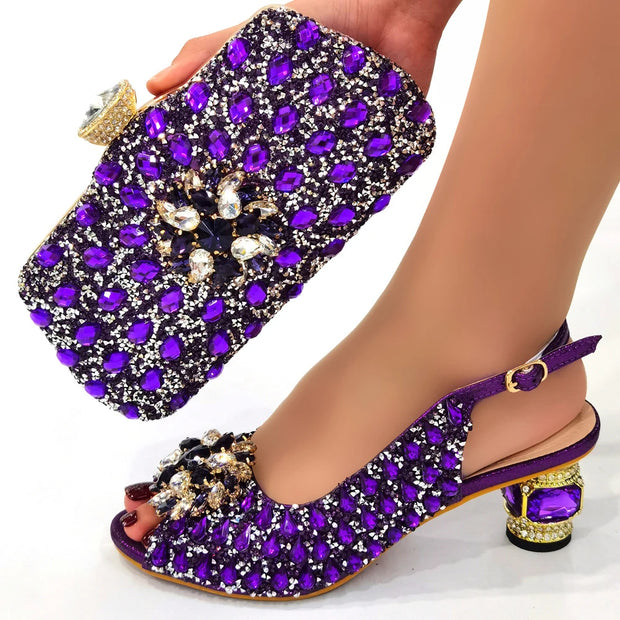 Doershow beautiful Italian Shoes And Bag Sets For Evening Party With Stones Italian Leather Handbags Match Bags!!HWE1-1
