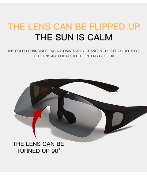 Flip Up Polarized Sunglasses Women Men Wear Over Myopia Prescription Glasses Photochromic Fishing Night Vision Driving Glasses