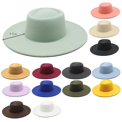 Classic British Style 9.5CM Big Wide Brim Fedora Hat For Women Fashion Autumn Winter Felt Church Hats Wedding Dress Jazz Cap