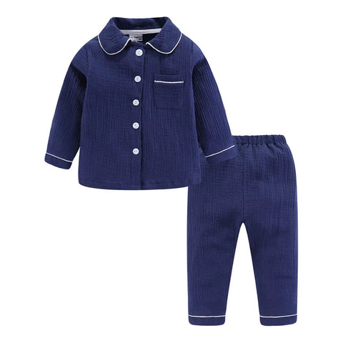 Mudkingdom Girls Boys Pajamas Set Cotton Gauze Button Down Shirts and Pants Loungewear Outfits for Kids Jammies Sleepwear Plain