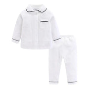 Mudkingdom Girls Boys Pajamas Set Cotton Gauze Button Down Shirts and Pants Loungewear Outfits for Kids Jammies Sleepwear Plain