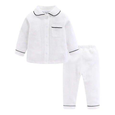 Mudkingdom Girls Boys Pajamas Set Cotton Gauze Button Down Shirts and Pants Loungewear Outfits for Kids Jammies Sleepwear Plain