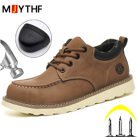 Men's safety leather boots Steel toe shoes Puncture-Proof  Work Boots Safety Shoes Men wear resistant Indestructible shoes 2025