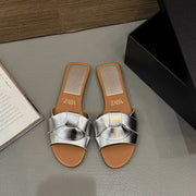 Flat Slippers Casual Shoes Woman 2025 Trend Luxury Summer Elegant Dresses Sandals Beach Designer House Round Toe Brand Bathroom