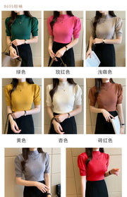 Short Sleeved Shirt Women's Summer Vest 2025 Spring Tank Knitwear Half Turtleneck Bottoming Sweater Thin Knit Shirt 18848