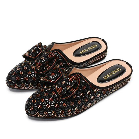 Flat INS Style Luxury Designer Elegant Party Slippers Anti-Slip Comfortable and Casual Wedding Half Shoes