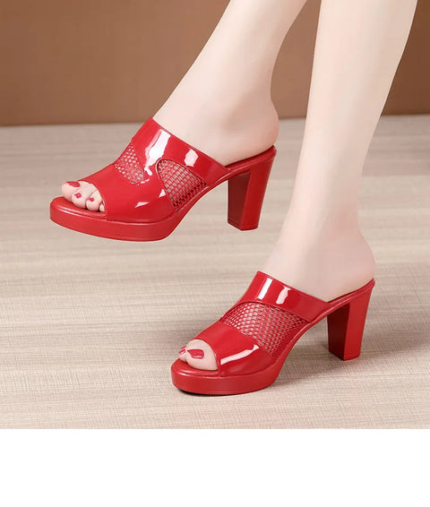 Mesh Summer Heeled Slippers Ladies Shoes for Women Sandals 2023 Peep Toe Outside Women's Rubber Slipper Female Platform Sandals