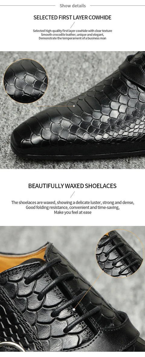 Men Dress Shoes Formal Oxfords Serpentine&Metal Buckle Decorate Wedding Wear Elegant Casual Leather  Zapatos De Hombre Best Gift