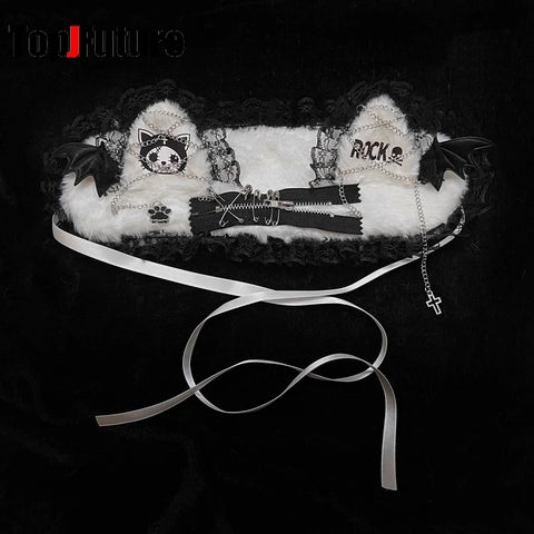 Women's lace y2k girls Gothic Lolita cosplay Harajuku wings lace headband with cat ears headband Lolita punk cosplay headband