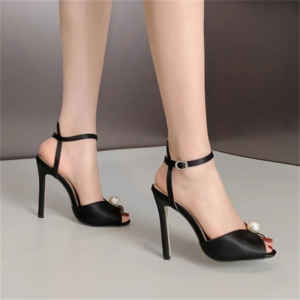 Aneikeh Satin Beaded Peep Toe Heels – Bridal Gladiator Sandals 2026