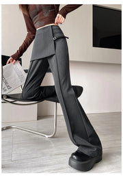 Gray Irregular High Waist Fake Two Pcs Flare Suit Pants Loose New Trousers Women Fashion Tide Spring Autumn 2025