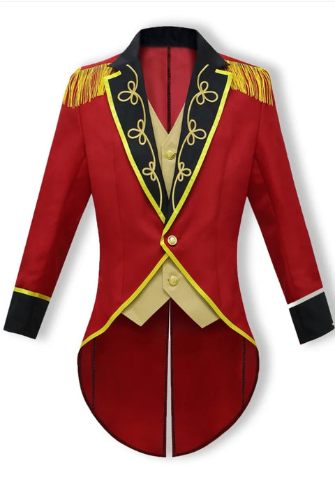 Medieval Men Knight Attire Vintage Stand-up Collar Dress Up Circus Clothes Red Coat Suit for Adults Halloween Carnival Party