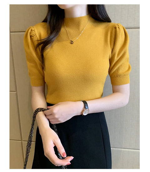 Short Sleeved Shirt Women's Summer Vest 2025 Spring Tank Knitwear Half Turtleneck Bottoming Sweater Thin Knit Shirt 18848