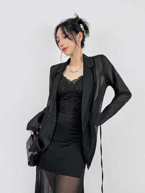 Spring Elegant Blazer Collar Women Shirts Korean Chic Lace Up Long Sleeve Female Tops Fashion Office Lady Black Sunscreen Blouse
