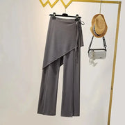 Solid Slit Full Length Flare Pants Women High Waist Elastic Fashion Korean Style Autumn Female All-match Simple Leisure Chic