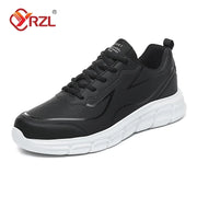 YRZL Black Running Shoes Leather Waterproof Athletic Sneakers Men Wear-resistant Men Walking Sport Shoes Comfortable Men Shoes