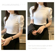Short Sleeved Shirt Women's Summer Vest 2025 Spring Tank Knitwear Half Turtleneck Bottoming Sweater Thin Knit Shirt 18848