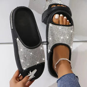 2025 women's/men new women's shoes with diamond face, thin flash thick bottom slippers sandals outdoor beach slippers 36-45