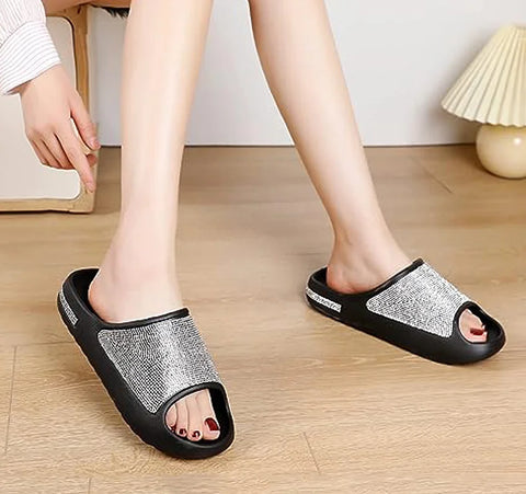 2025 women's/men new women's shoes with diamond face, thin flash thick bottom slippers sandals outdoor beach slippers 36-45