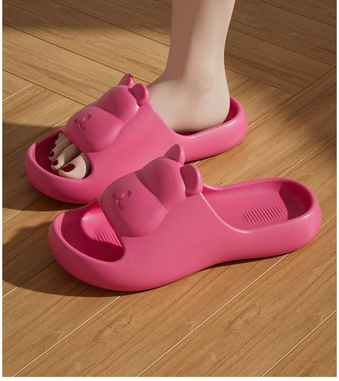 Summer Women's Cute Bear Slippers Cartoon Bathroom Flip Flops Anti Slip Light EVA Soft Sole Shoes Outdoor Sandals Beach Slides