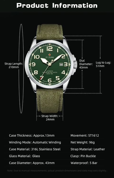 Seagull Luxury Bracelet Military Men Watch Automatic Mechanical Watches For Men Wear Resistant Leather Strap Luminous Clock D581