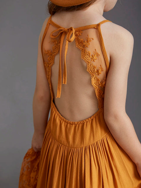 New 2024 Princess Girls Short Sleeve Lace Long Floor Dresses Baby Kids Flower Wedding Christmas Party Vestidos Children Clothing