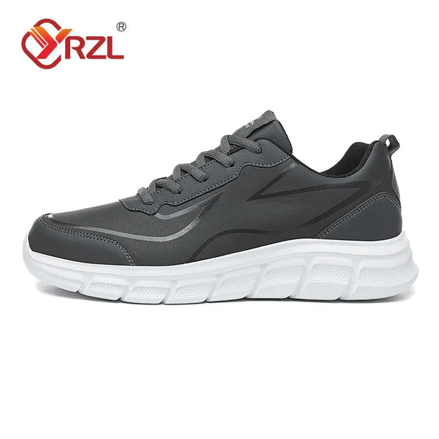YRZL Black Running Shoes Leather Waterproof Athletic Sneakers Men Wear-resistant Men Walking Sport Shoes Comfortable Men Shoes