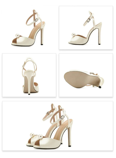 Aneikeh Satin Beaded Peep Toe Heels – Bridal Gladiator Sandals 2026