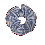 2025 New Scrunchies Red Hem Blue Striped Hair Tie Sweet Fresh Elastic Hair Band Girls Women Hair Accessories