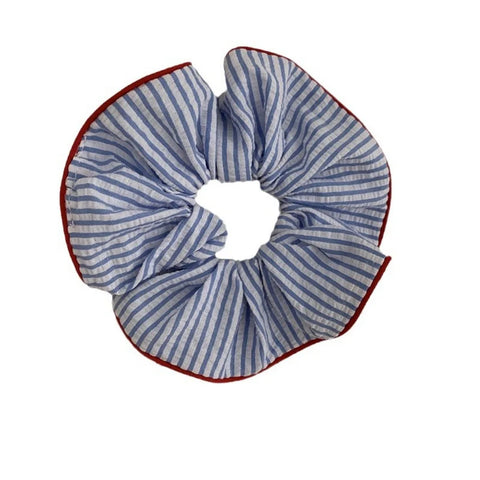 2025 New Scrunchies Red Hem Blue Striped Hair Tie Sweet Fresh Elastic Hair Band Girls Women Hair Accessories