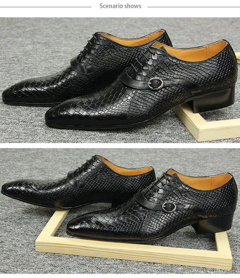 Men Dress Shoes Formal Oxfords Serpentine&Metal Buckle Decorate Wedding Wear Elegant Casual Leather  Zapatos De Hombre Best Gift