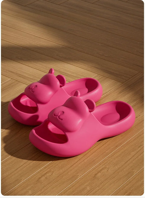 Summer Women's Cute Bear Slippers Cartoon Bathroom Flip Flops Anti Slip Light EVA Soft Sole Shoes Outdoor Sandals Beach Slides