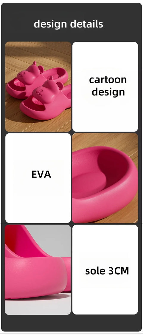 Summer Women's Cute Bear Slippers Cartoon Bathroom Flip Flops Anti Slip Light EVA Soft Sole Shoes Outdoor Sandals Beach Slides