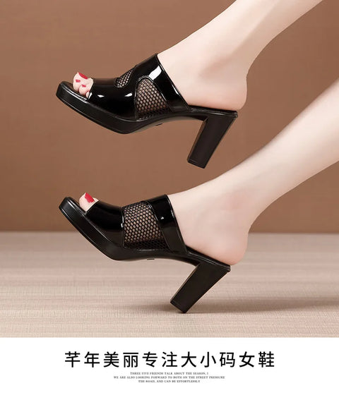 Mesh Summer Heeled Slippers Ladies Shoes for Women Sandals 2023 Peep Toe Outside Women's Rubber Slipper Female Platform Sandals