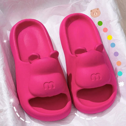 Summer Women's Cute Bear Slippers Cartoon Bathroom Flip Flops Anti Slip Light EVA Soft Sole Shoes Outdoor Sandals Beach Slides