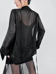 Spring Elegant Blazer Collar Women Shirts Korean Chic Lace Up Long Sleeve Female Tops Fashion Office Lady Black Sunscreen Blouse