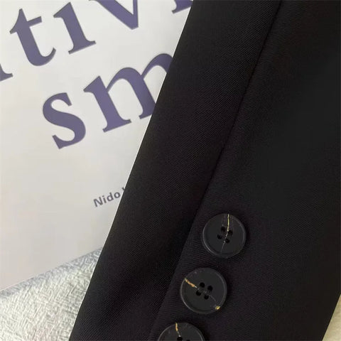 Korean Cropped Blazers Women Autumn Solid Color Simple Single-button Outwear Teens All-match Long Sleeve Office Lady Suit Jacket