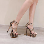 Liyke Fashion Design Metal Rivets PVC Women Zip Cover Strap Sandals Sexy Leopard Print Platform High Heels Banquet Party Shoes