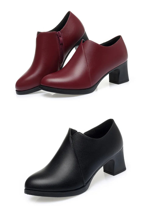 5.5cm Comfortable Deep Mouth Soft Leather Shoes Women's Pumps 2025 Spring Black Block Heels Shoes for Office Mom Dance Model