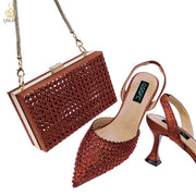 QSGFC New Arrival Popular Cutout Style Italian Design Silver Color Noble Three-Dimensional Bag With Elegant High Heels Shoes