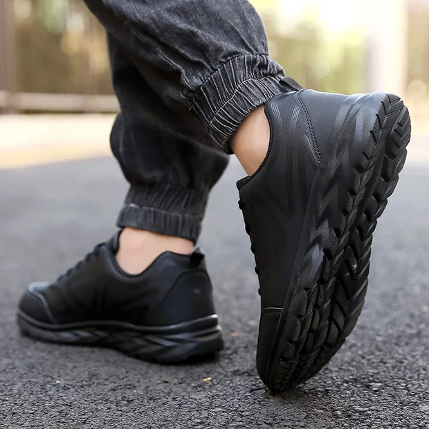YRZL Black Running Shoes Leather Waterproof Athletic Sneakers Men Wear-resistant Men Walking Sport Shoes Comfortable Men Shoes