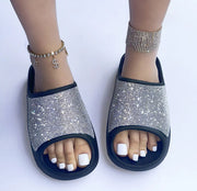 2025 women's/men new women's shoes with diamond face, thin flash thick bottom slippers sandals outdoor beach slippers 36-45
