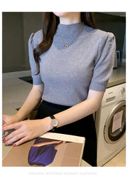Short Sleeved Shirt Women's Summer Vest 2025 Spring Tank Knitwear Half Turtleneck Bottoming Sweater Thin Knit Shirt 18848