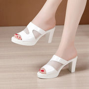 Mesh Summer Heeled Slippers Ladies Shoes for Women Sandals 2023 Peep Toe Outside Women's Rubber Slipper Female Platform Sandals