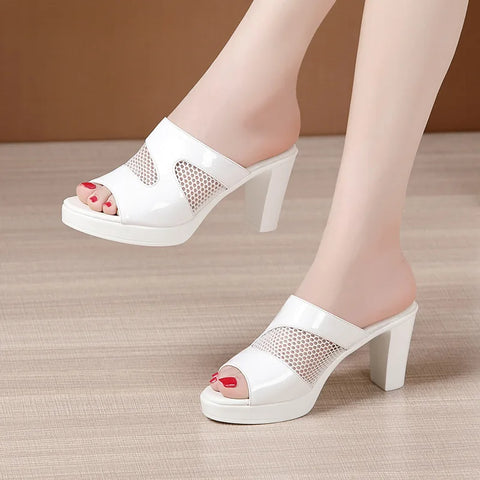 Mesh Summer Heeled Slippers Ladies Shoes for Women Sandals 2023 Peep Toe Outside Women's Rubber Slipper Female Platform Sandals